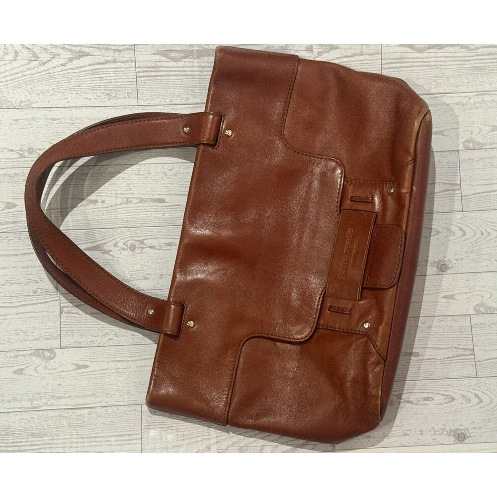 Vintage Kate Spade saddle brown leather tote Shoulder Bag purse Medium 15x10